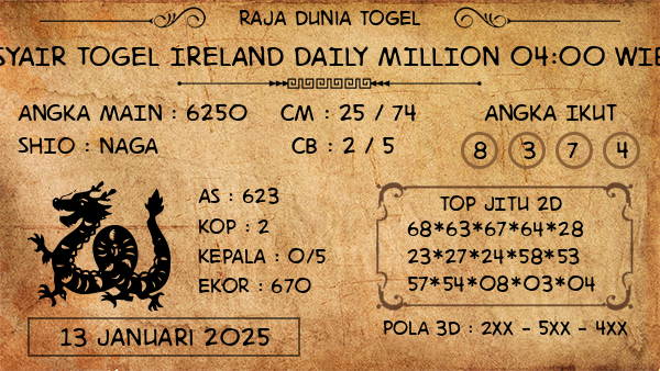 Prediksi Ireland Daily Million 04:00 WIB