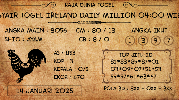 Prediksi Ireland Daily Million 04:00 WIB