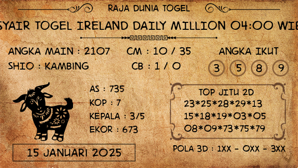 Prediksi Ireland Daily Million 04:00 WIB